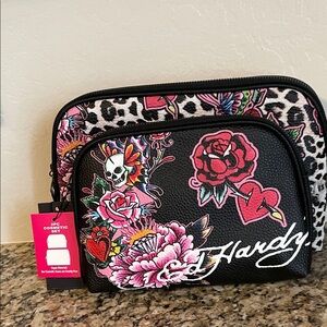 NWT Ed Hardy 2 Piece Cosmetic Bag Set